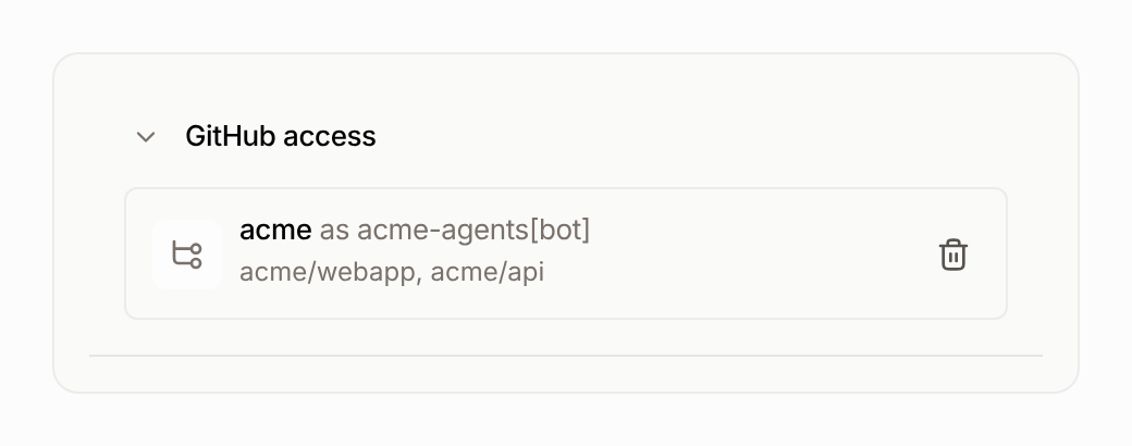 An agent with org-owned GitHub access