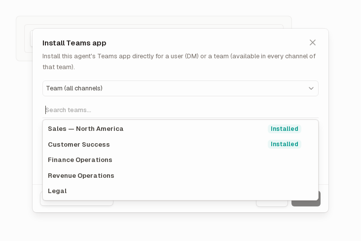 Installing a Runlayer agent's Teams app for a team